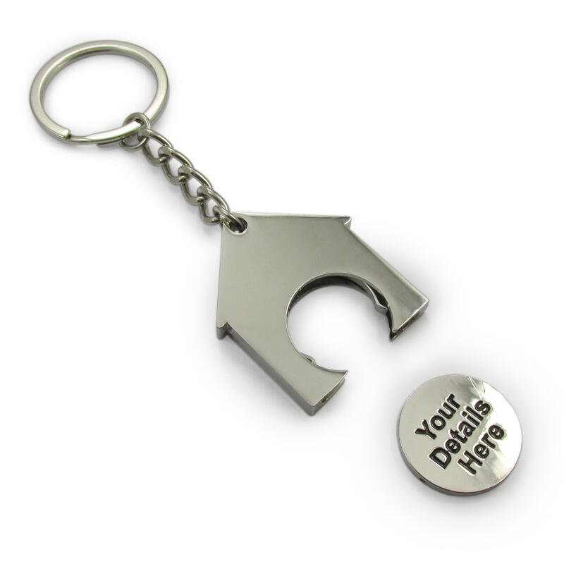 Porte-clef forme maison avec jeton 35x39x4mm avec votre logo image