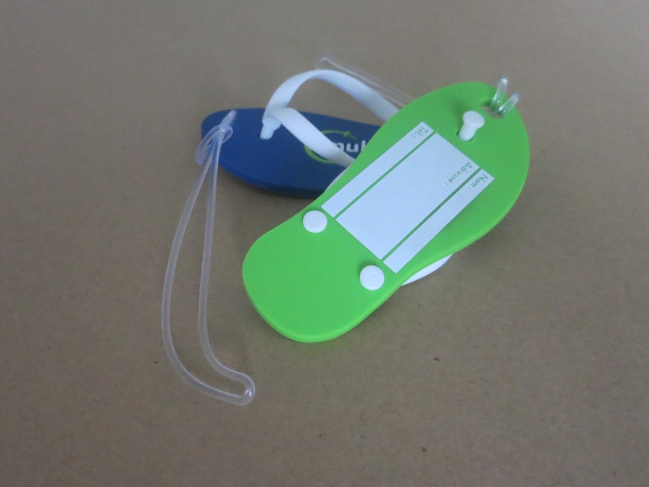 Etiquette de bagage  en forme de sandale flip-flop personnalisable PVC  112 x 48mm  avec  LOGO image